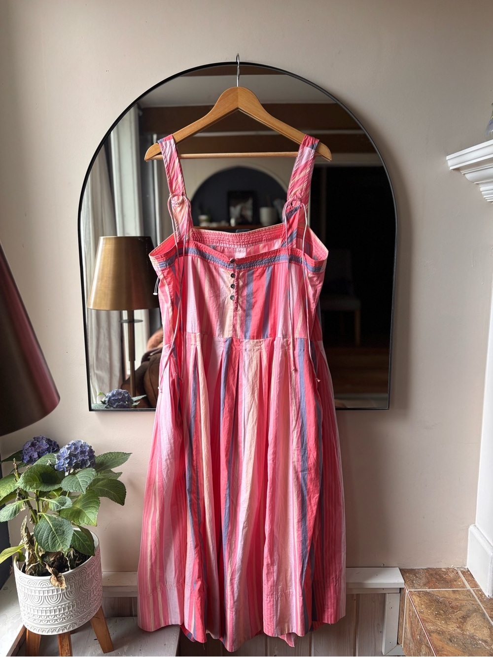 FREE PEOPLE | NWOT pink primevera striped drop waist sun dress | size large - Picture 4 of 7